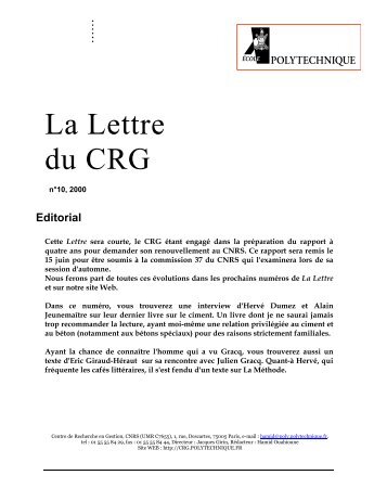 Lettre NÂ°10. mai 2000 - Centre de Recherche en Gestion