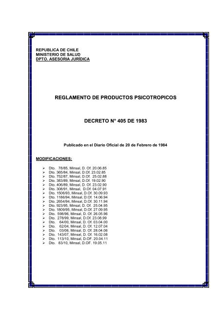reglamento de productos psicotropicos decreto nÂ° 405 de 1983