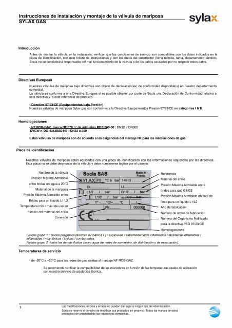 Instrucciones de instalaciÃ³n y montaje de la vÃ¡lvula de ... - SOCLA