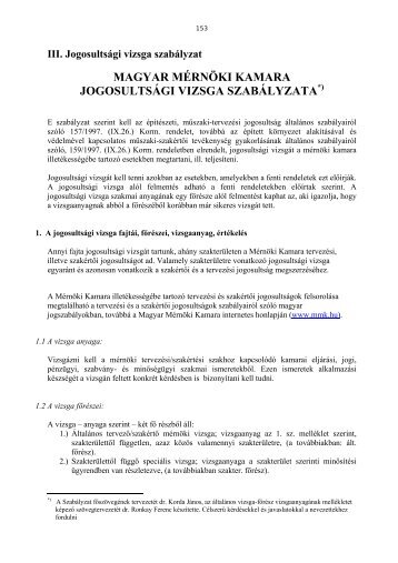 magyar mérnöki kamara jogosultsági vizsga szabályzata