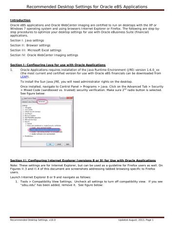 Recommended Desktop Settings for Oracle eBS Applications - SDSU