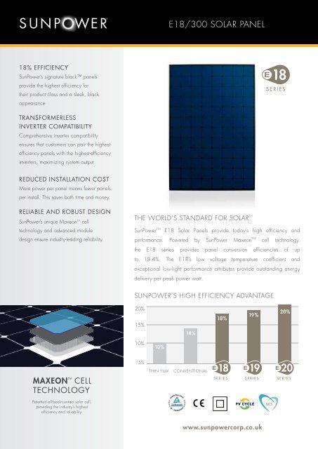 Datasheet - SunPower E18 / 300 Solar Panel
