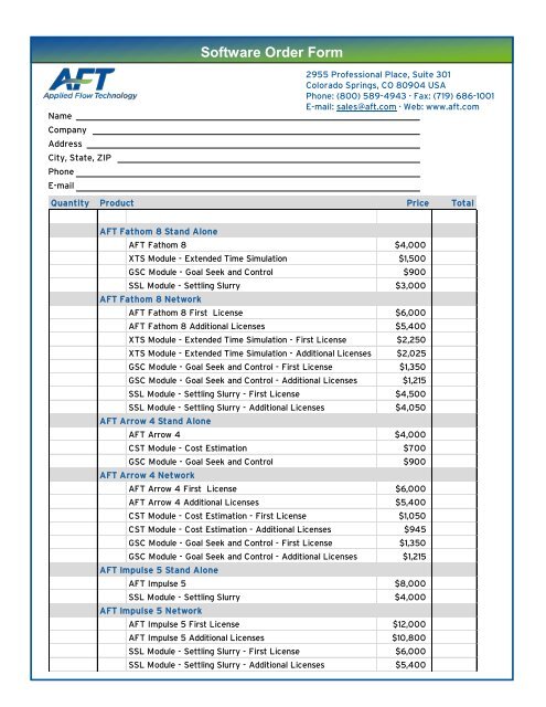 Software Order Form - Applied Flow Technology