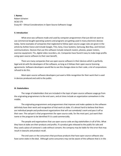 Essay 2 Ethical Considerations In Open Source Software Csmaster Essay 2 Ethical Considerations In Open Source Software Csmaster