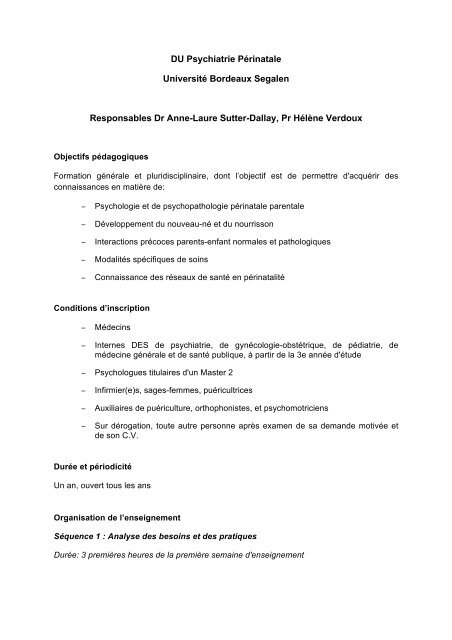 DU Psychiatrie pÃ©rinatale - UMFCS Bordeaux Segalen - UniversitÃ© ...