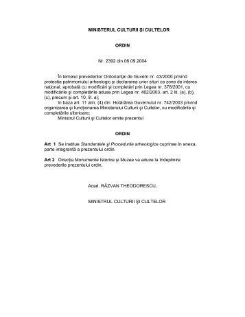 OMCC nr. 2392/06.09.2004 privind instituirea Standardelor ... - cIMeC