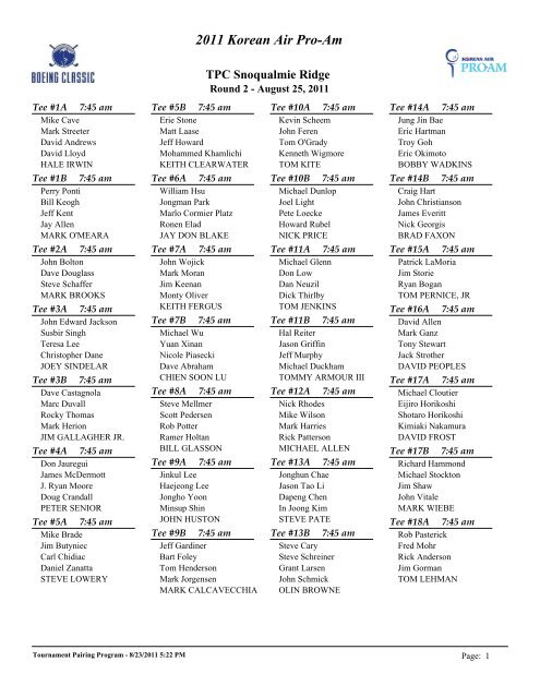 to see the pairings for Thursday, August 25 - Boeing Classic