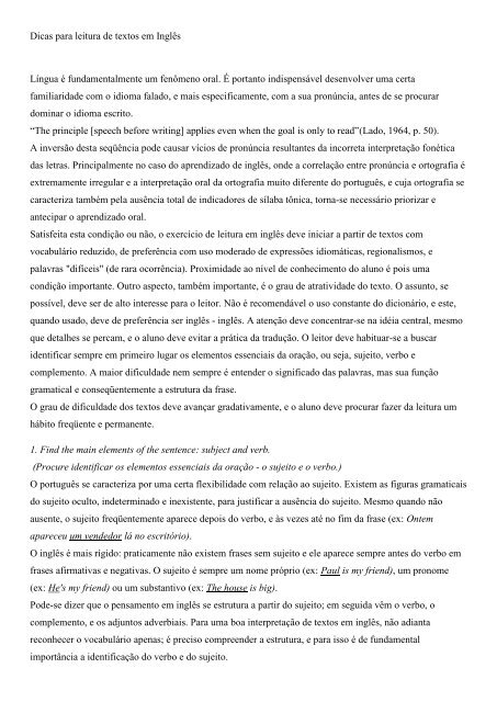 Dicas Para Leitura De Textos Em Inglaªs Langua A C Fundamentalmente