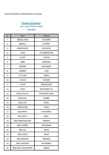 Groupe d'examen - Ecole Nationale d'IngÃ©nieurs de Sousse