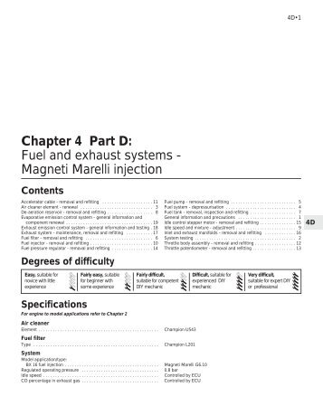 Chapter 4 Part D: Fuel and exhaust systems - Magneti Marelli injection