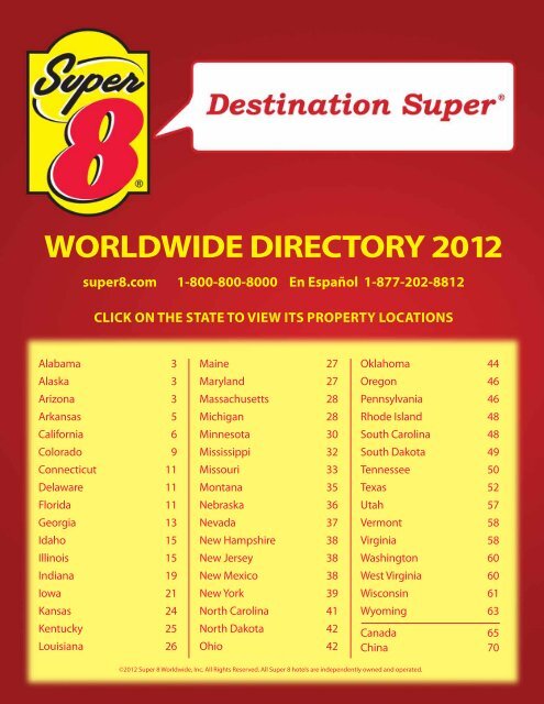 Worldwide Directory 2012 Super 8 Hotels