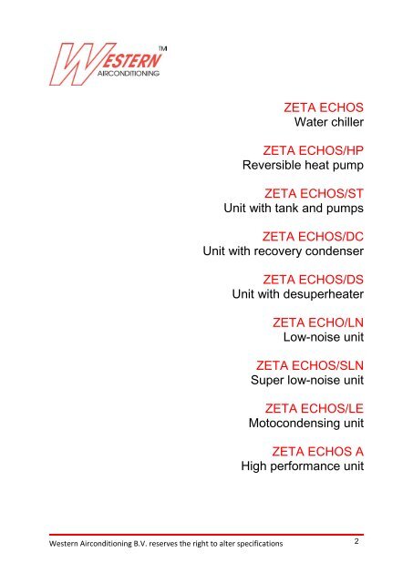 Zeta Echos air/water chillers and heat pumps - Western ...