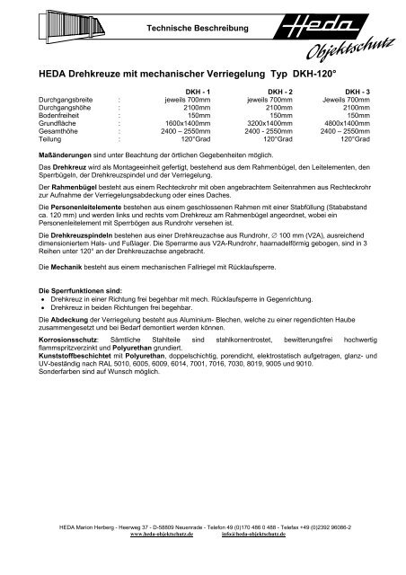 HEDA Drehkreuze mit mechanischer Verriegelung Typ DKH-120°