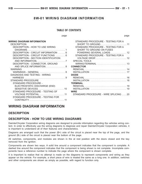 8W-01 WIRING DIAGRAM INFORMATION