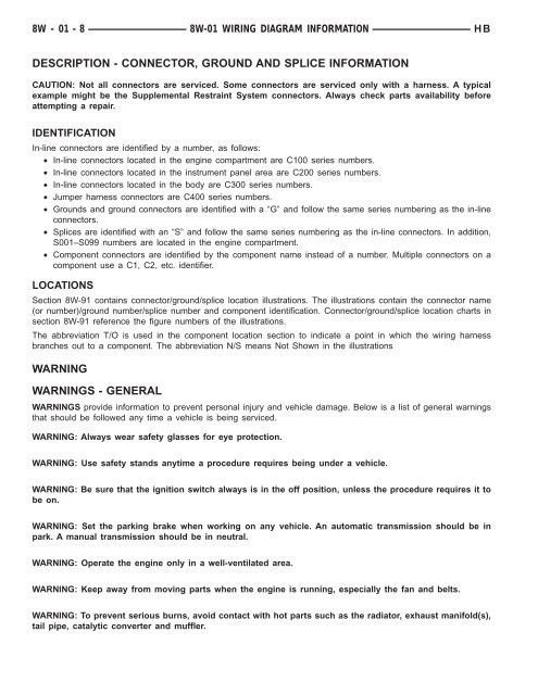 8W-01 WIRING DIAGRAM INFORMATION