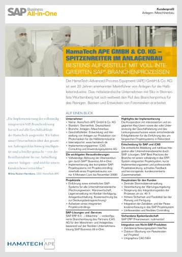 HamaTech APE GmbH & Co. KG â SPiTzEnrEiTEr im ... - SAP.com