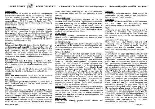 Hallenhockeyregeln 2003/2004 kurzgefasst (pdf) - Hockey-Club ...