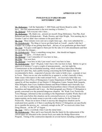 1 APPROVED 12/7/05 POOLESVILLE PARKS BOARD ...