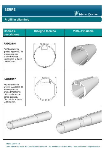 Profili in alluminio Codice e descrizione Disegno ... - Metal Center