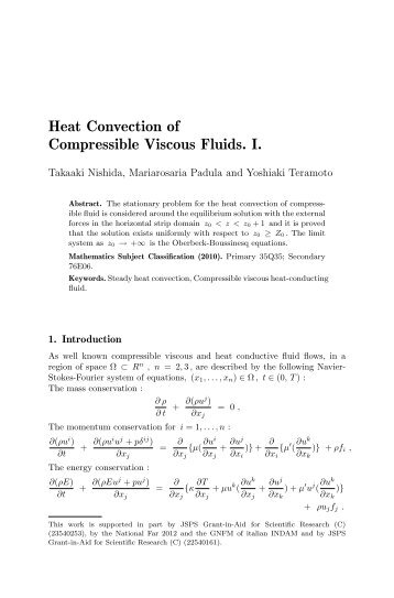 Heat Convection of Compressible Viscous Fluids. I.