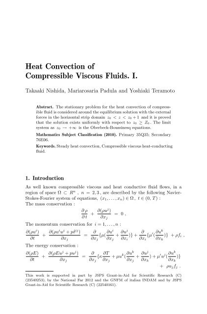 Heat Convection of Compressible Viscous Fluids. I.