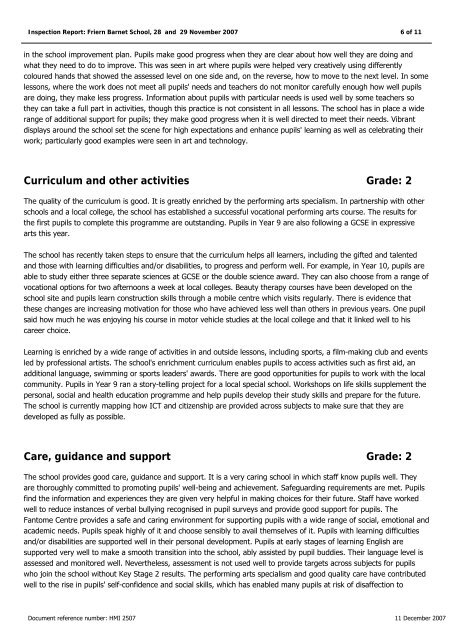 Ofsted Report November 2007 - Friern Barnet School