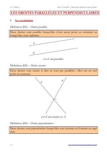 LES DROITES PARALLELES ET PERPENDICULAIRES - PYSA - Free