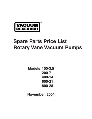 Spare Parts Price List Rotary Vane Vacuum Pumps Models:100-3.5 ...