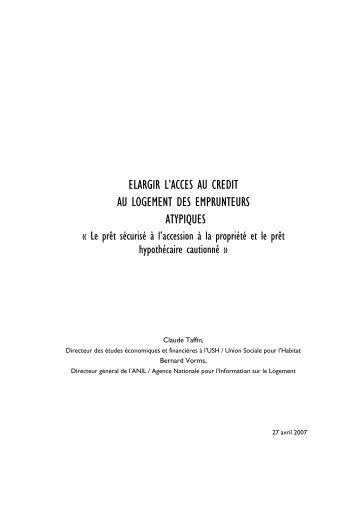 Etude Elargir l'accÃ¨s au crÃ©dit au logement aux emprunteurs ... - Anil