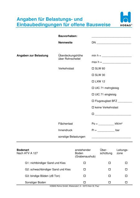 Formular fÃ¼r Rohrstatik - Hobas Rohre GmbH