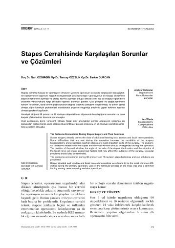 Stapes Cerrahisinde Karşılaşılan Sorunlar ve Çözümleri