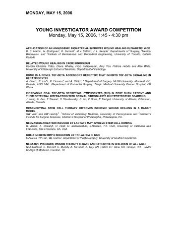 YOUNG INVESTIGATOR AWARD COMPETITION Monday, May 15 ...