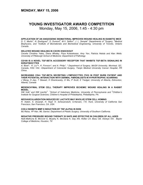 YOUNG INVESTIGATOR AWARD COMPETITION Monday, May 15 ...