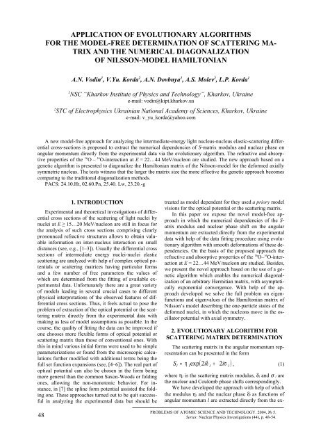 APPLICATION OF EVOLUTIONARY ALGORITHMS FOR THE ...