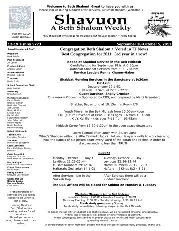 Sep 28 - Congregation Beth Shalom