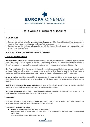 2013 YOUNG AUDIENCES GUIDELINES - Europa Cinemas