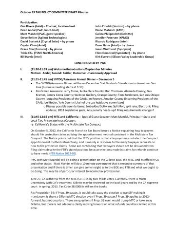 October 19 TAX POLICY COMMITTEE DRAFT Minutes Participation ...