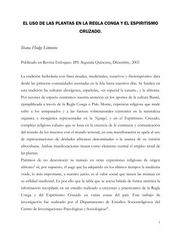 EL USO DE LAS PLANTAS EN LA REGLA CONGA Y EL ... - Clacso