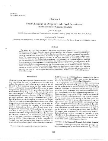 Chapter 4 Fluid Chemistry of Orogenic Lode Gold Deposits and