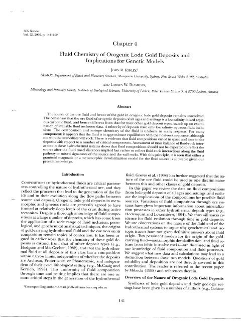 Chapter 4 Fluid Chemistry of Orogenic Lode Gold Deposits and