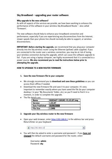 Sky Broadband Ã¢Â€Â“ upgrading your router software - Sky User