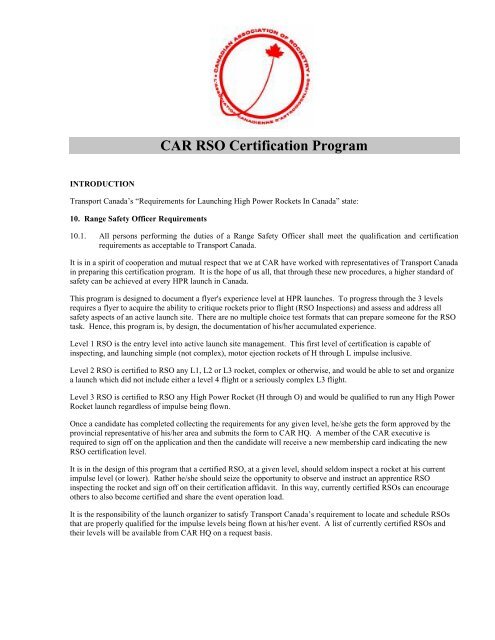 CAR RSO Certification Program