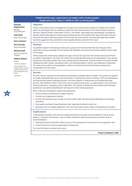 Novita Research Report January 1999 - Novita Children's Services