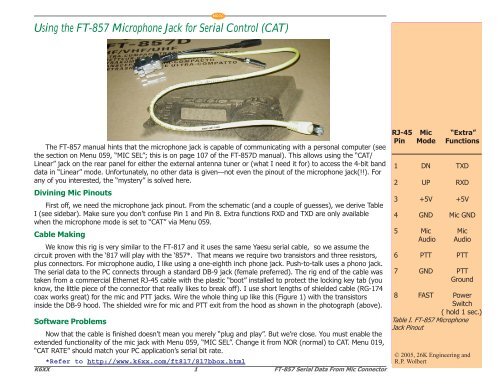 FT-857 Serial Cable via Microphone Jack - K6xx.com