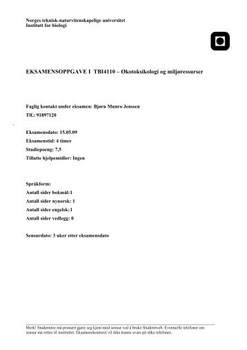 EKSAMENSOPPGAVE I TBI4110 ... - Institutt for biologi