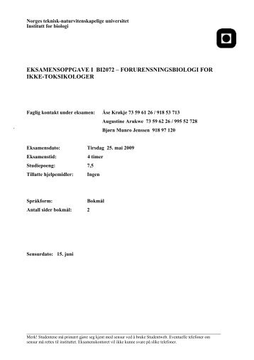 EKSAMENSOPPGAVE I BI2072 ... - Institutt for biologi