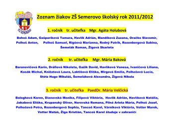 Zoznam Å¾iakov ZÅ  Semerovo Å¡kolskÃ½ rok 2011/2012