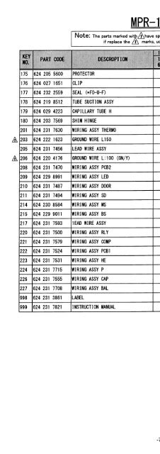 Part List MPR-1411(R) - Panasonic Biomedical