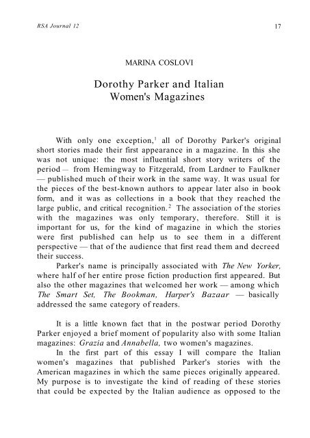 Dorothy Parker and Italian Women's Magazines - aisna