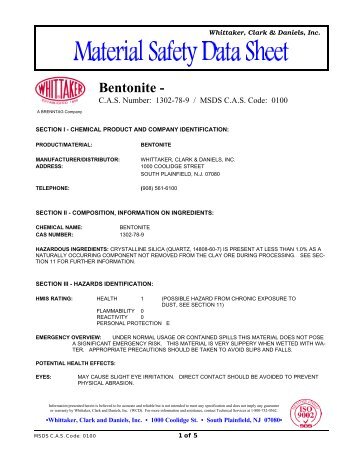 Bentonite -MSDS C.A.S. Code - Clay Planet